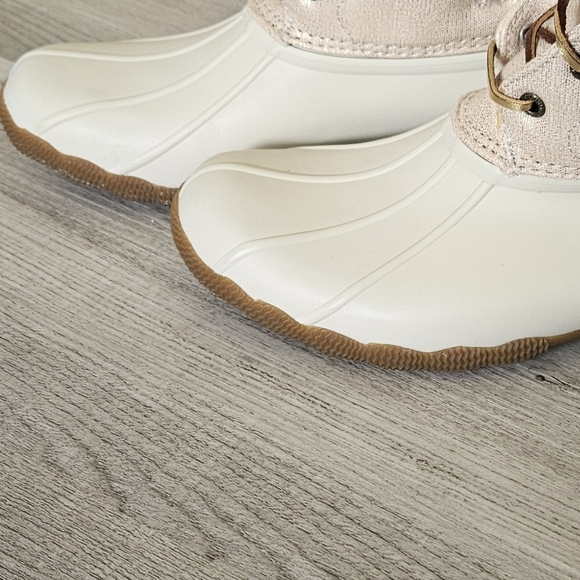 Sperry Topsider Saltwater Oat/Gold Waterproof Duck Booties Rain Boots Womens 9.5 - Picture 10 of 12